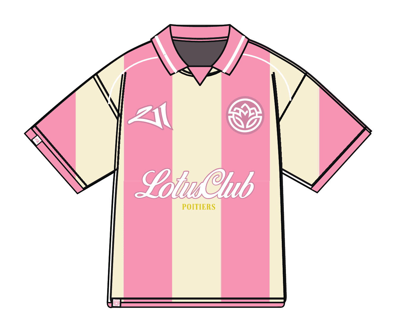 Polo Lotus Club Poitiers — modèle rose, rayures saumon et crème